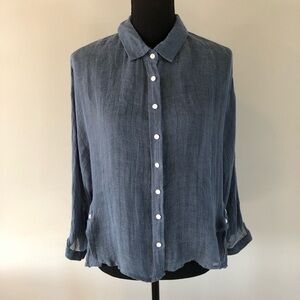 Womens FATE Blue 100 Linen button up blouse top size S